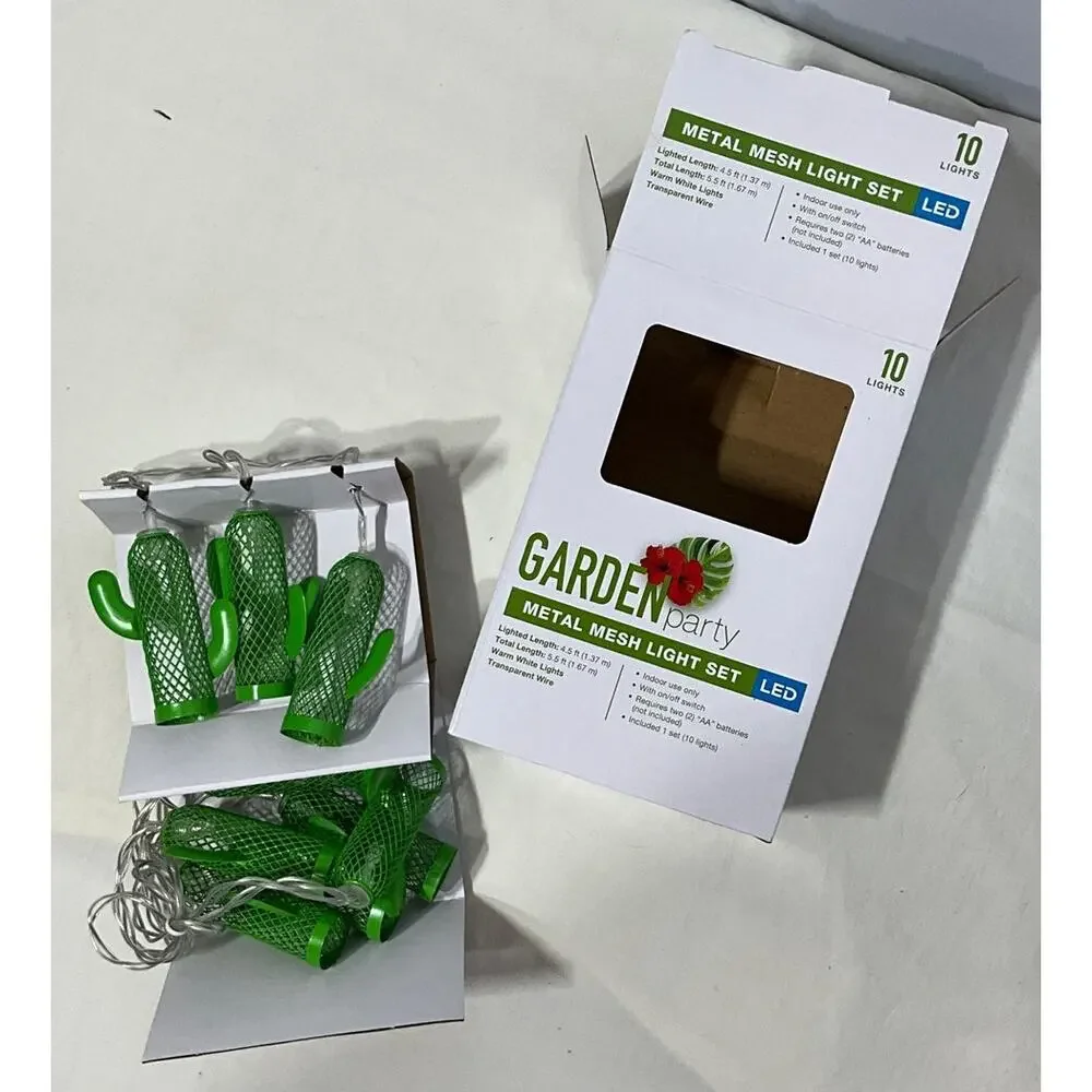 Garden Party Metal Mesh Light Set Green Cactus LED 5.5 feet Warm White Lights